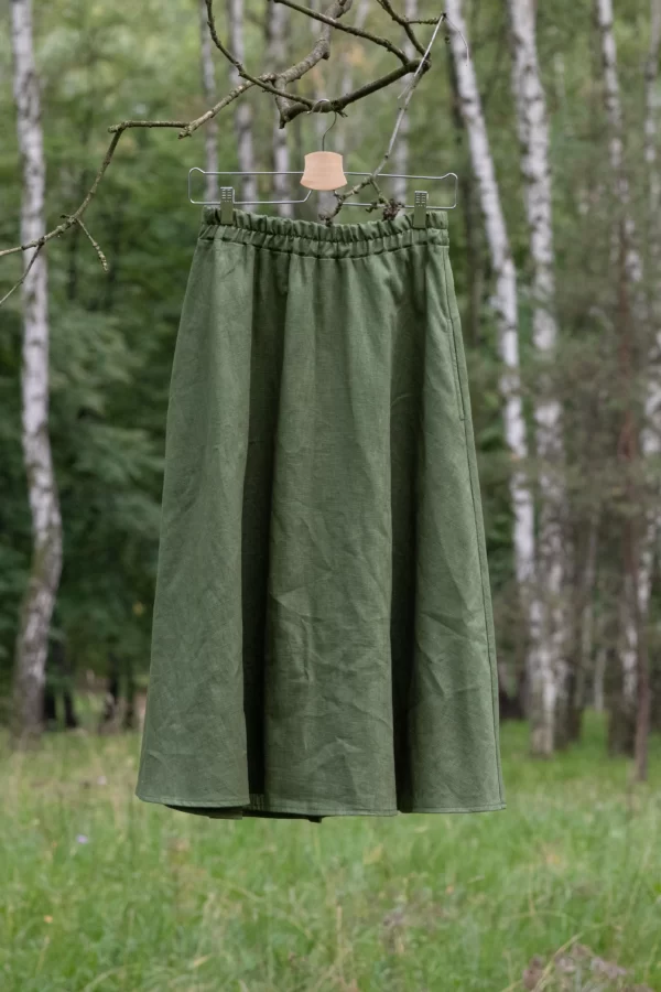 Spódnica lniana midi oliwkowa zieleń