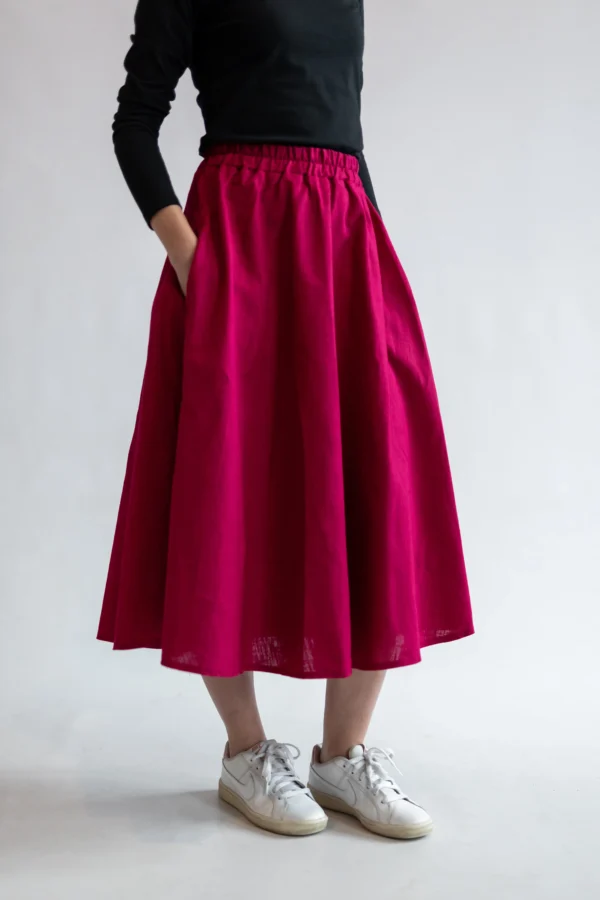 Spódnica midi z kieszeniami magenta