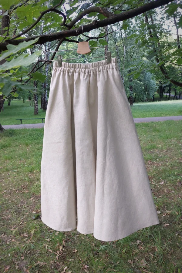Spódnica lniana midi beżowa